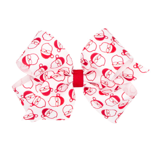 Santa Print White Bow