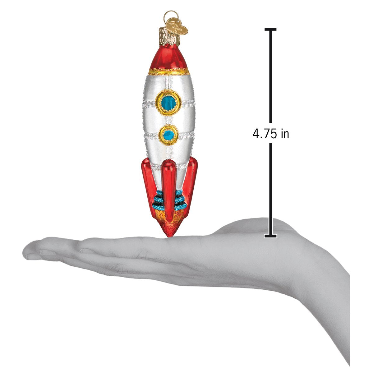 Toy Rocket Ship Glass Ornament