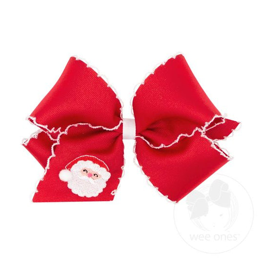 Santa Red with Red Moonstitch Hair Bow