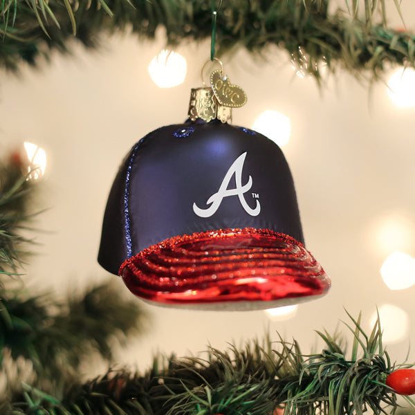 Atlanta Braves Baseball Cap Glass Ornament