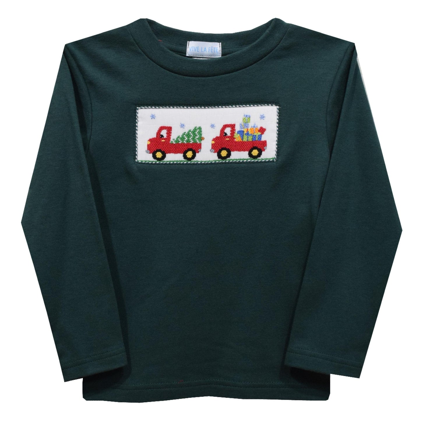 Christmas Trucks Smocked Long Sleeve T-shirt