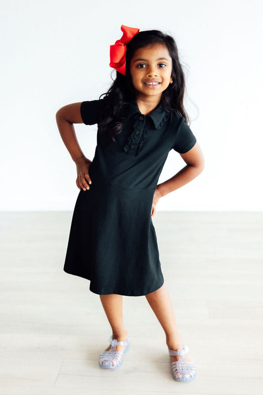 Black Short Sleeve Polo Dress