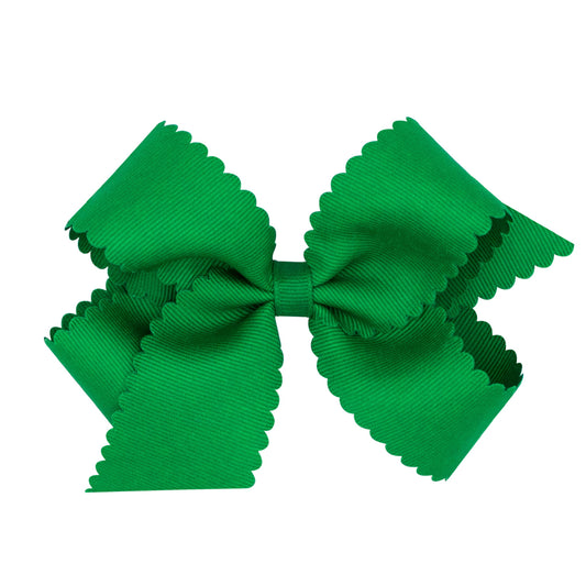 Green Grosgrain Scalloped Edge Girls Hair Bow