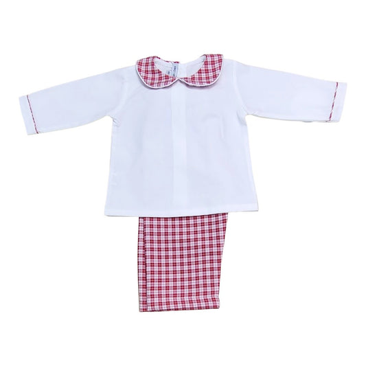 Red & White Plaid Pant Set