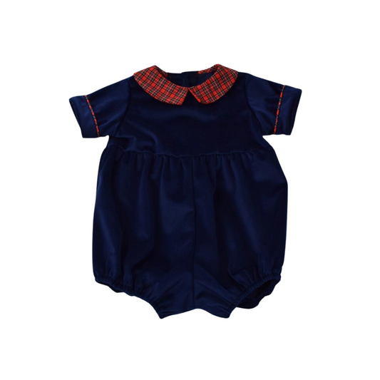 Navy Velvet & Plaid Boys Bubble