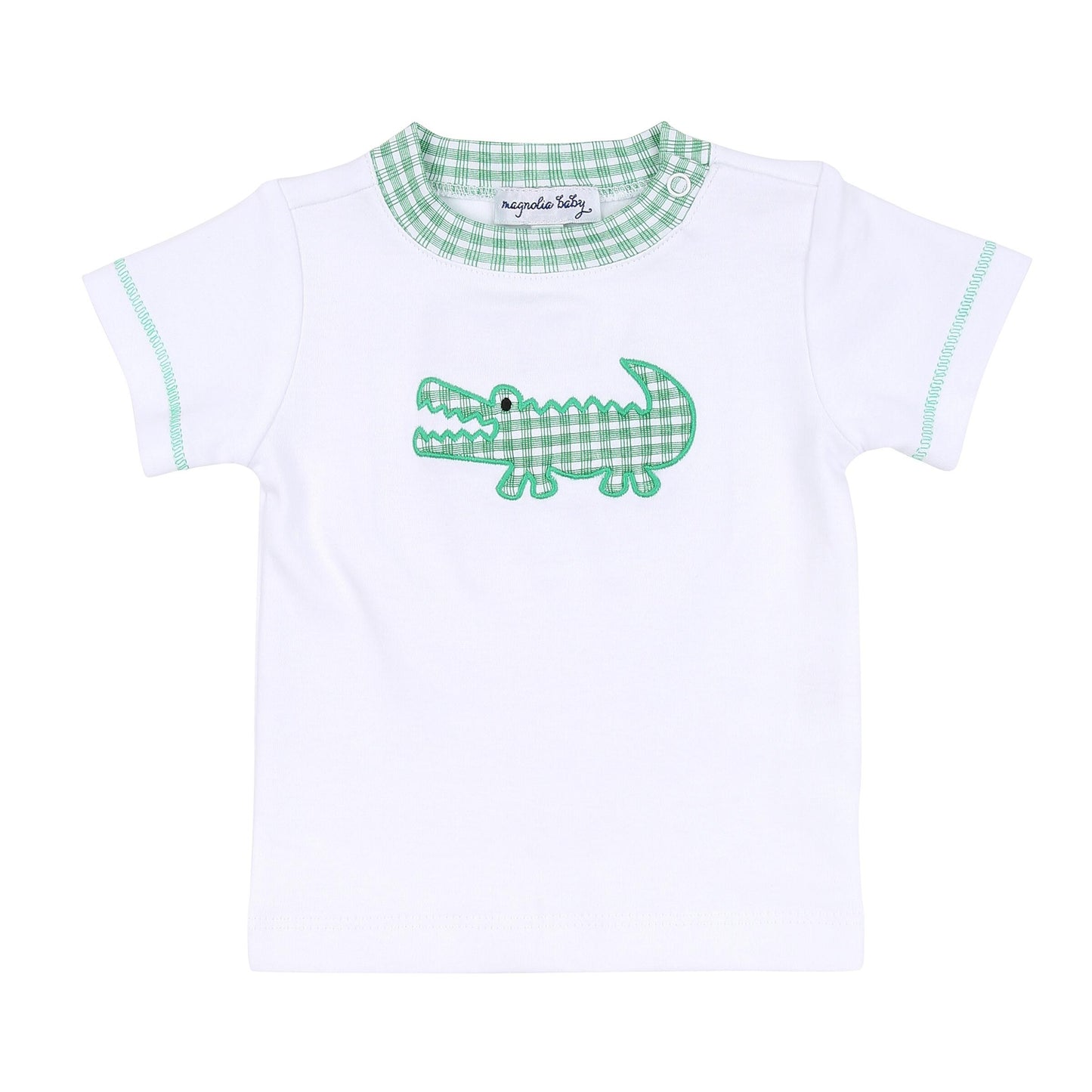 Gingham Alligator Appliqué Short Sleeve Shirt