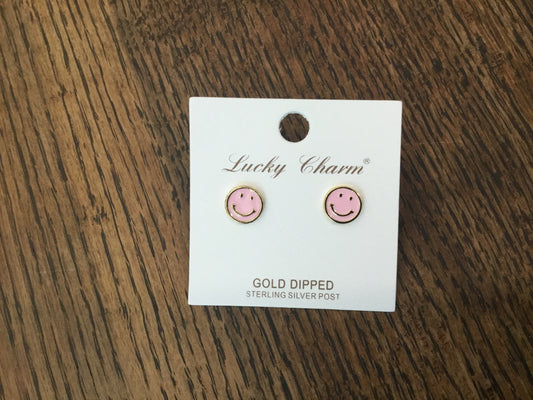 Pink/Gold Smiley Face Earrings