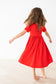 Red Short Sleeve Twirl Dress with Pockets