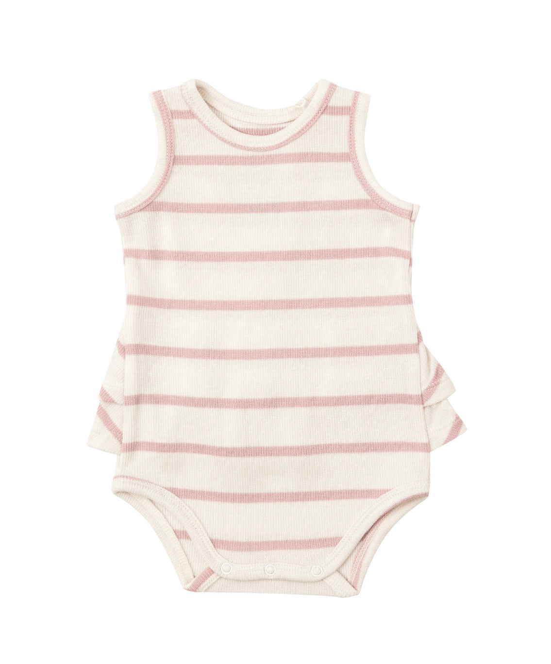 Silver Pink Stripe Ribbed Ruffle Tank Bubble