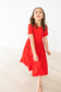 Red Short Sleeve Twirl Dress with Pockets