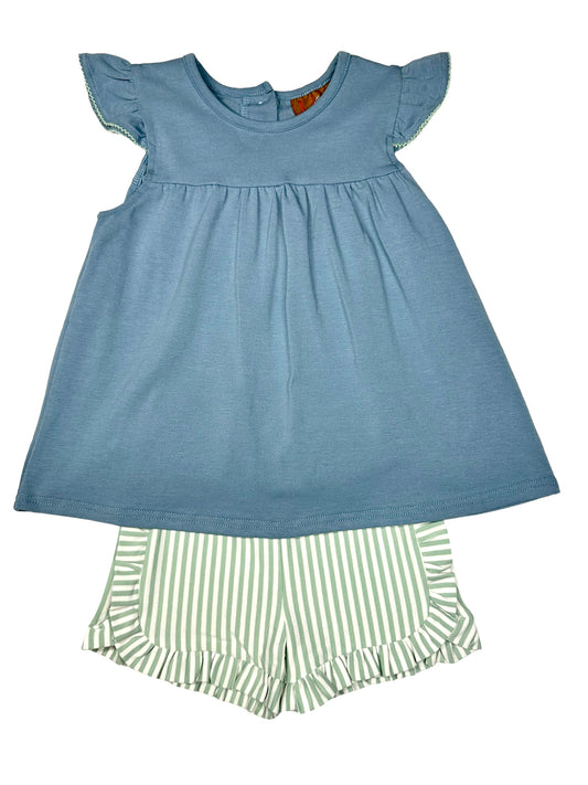 Finley Girls Short Set - Blue & Sage