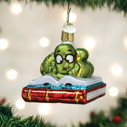 Bookworm Glass Ornament