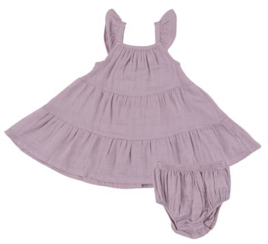 Dusty Lavender Solid Muslin Twirly Sundress & Diaper Cover