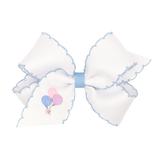 Blue Birthday Balloons Embroidered Moonstitch Girls Hair Bow