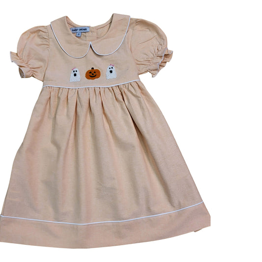 Pumpkin & Ghost Embroidered Chambray Dress