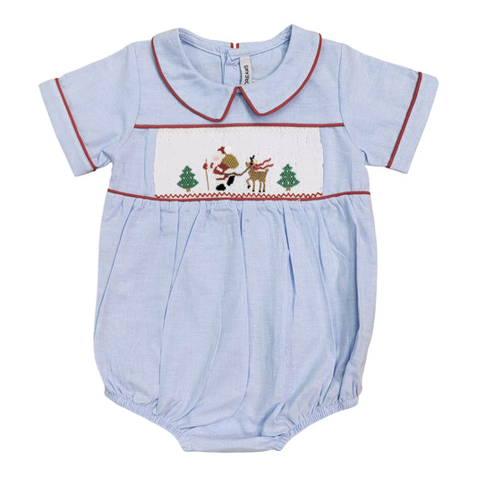 Santa’s Coming Chambray Smocked Boys Bubble