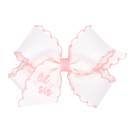 Little Sis Embroidered Moonstitch Grosgrain Girls Hair Bow
