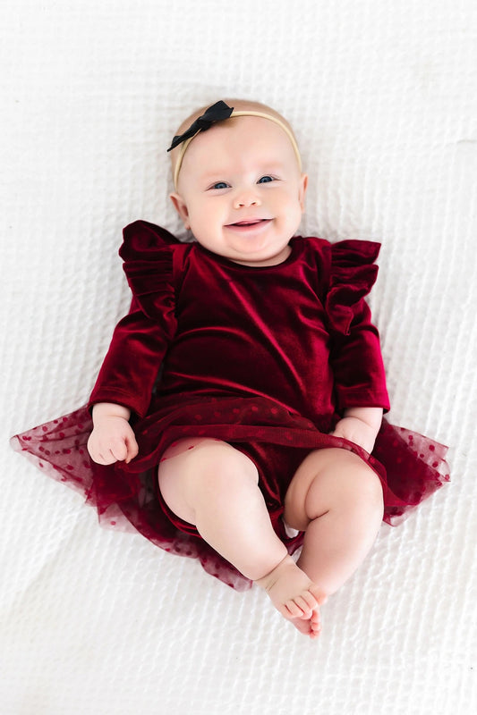 Cranberry Velvet Tutu Bodysuit