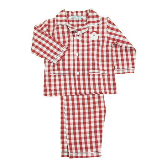 Santa Embroidered Red Gingham Pajamas