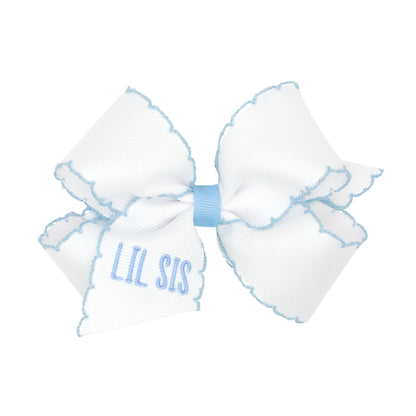 Little Sis Embroidered Moonstitch Grosgrain Girls Hair Bow