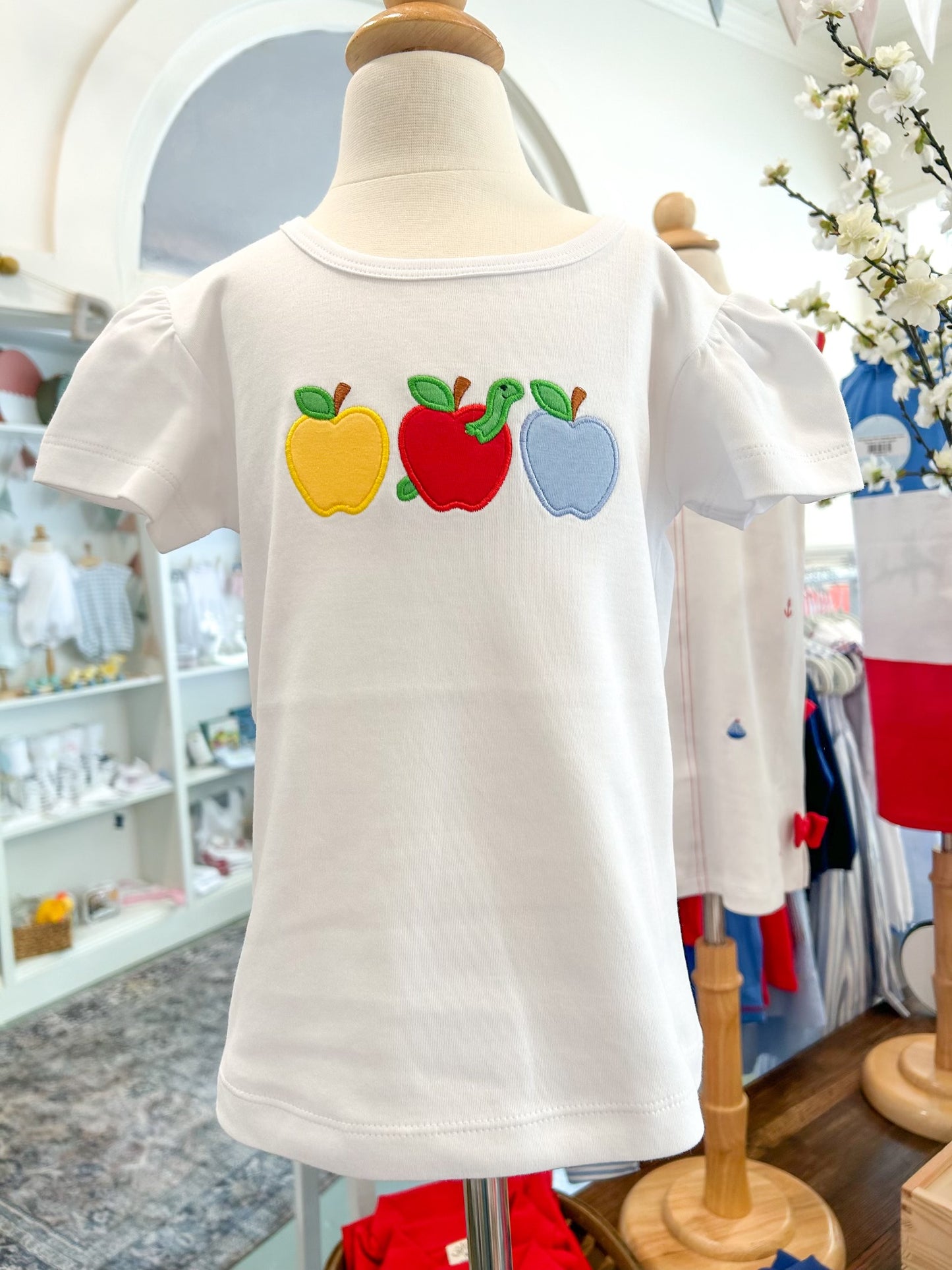 Girls Apple & Bookworm Appliqué Shirt