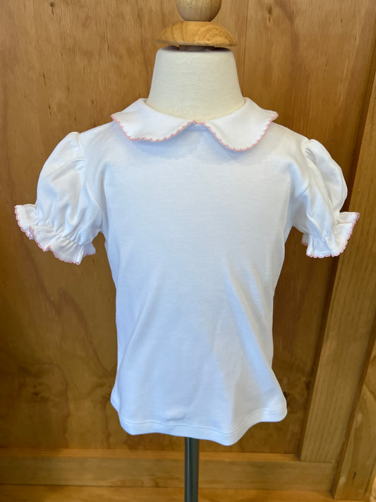 White with Light Pink Trim Blouse