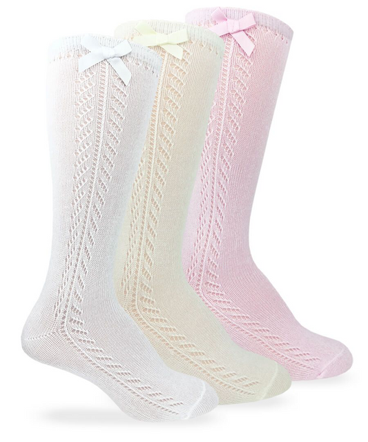 Pointelle Bow Knee High Socks