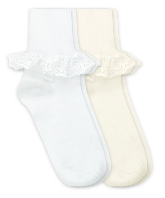 Chantilly Lace Turn Cuff Socks (White)