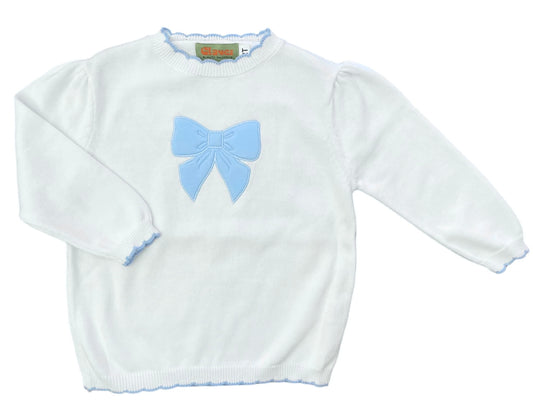 Blue Bow Scallop Trim Sweater