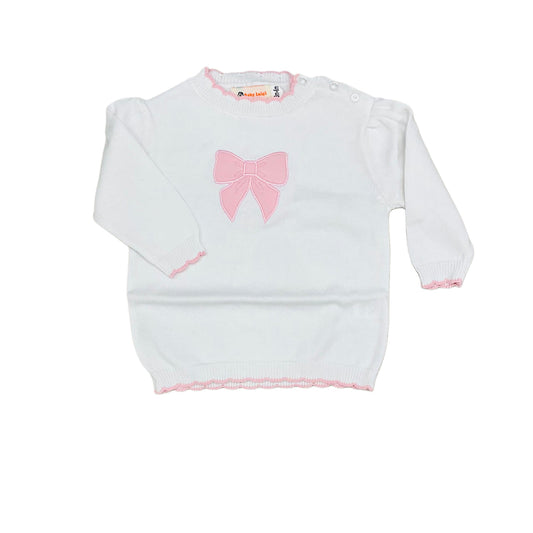 Pink Bow Scallop Trim Sweater