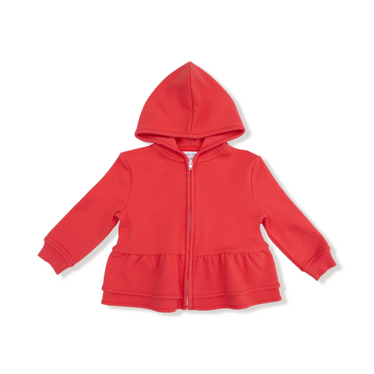French Terry Peplum Hoodie - Red