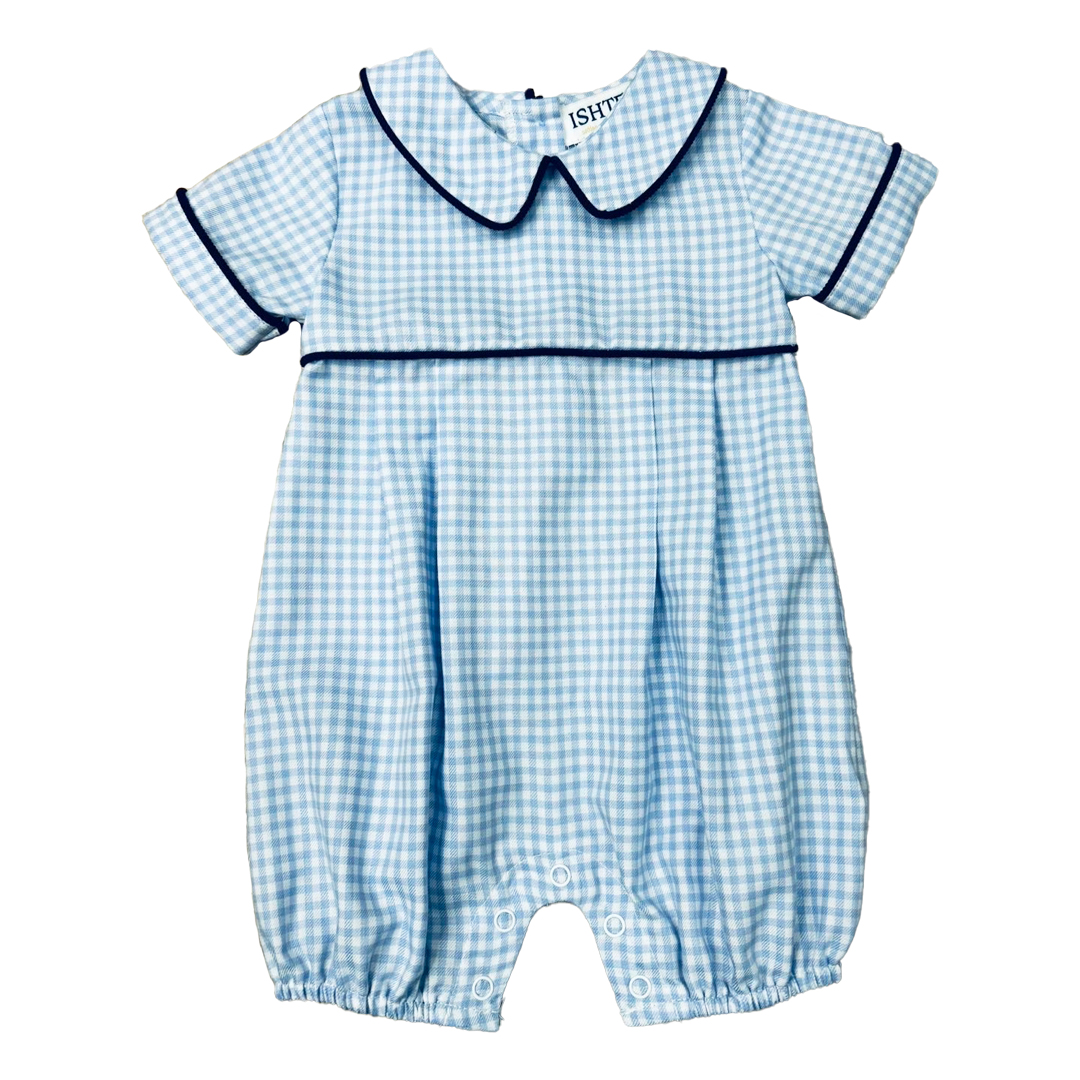 Blue Plaid Boys Romper