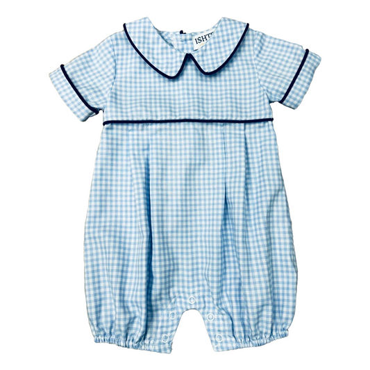 Blue Plaid Boys Romper