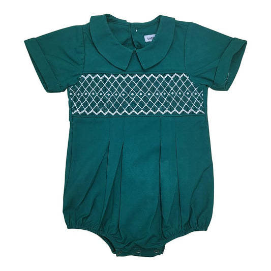 Hunter Green Smocked Boys Bubble