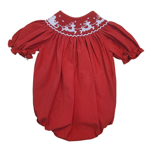 Santa Sleigh Girls Smocked Bubble