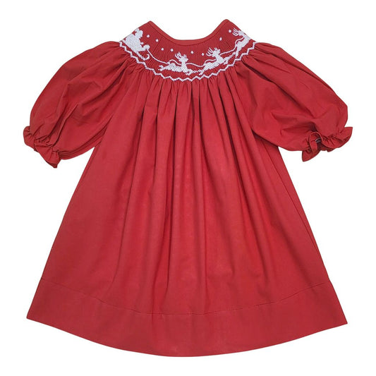 Santa Sleigh Girls Smocked Dress