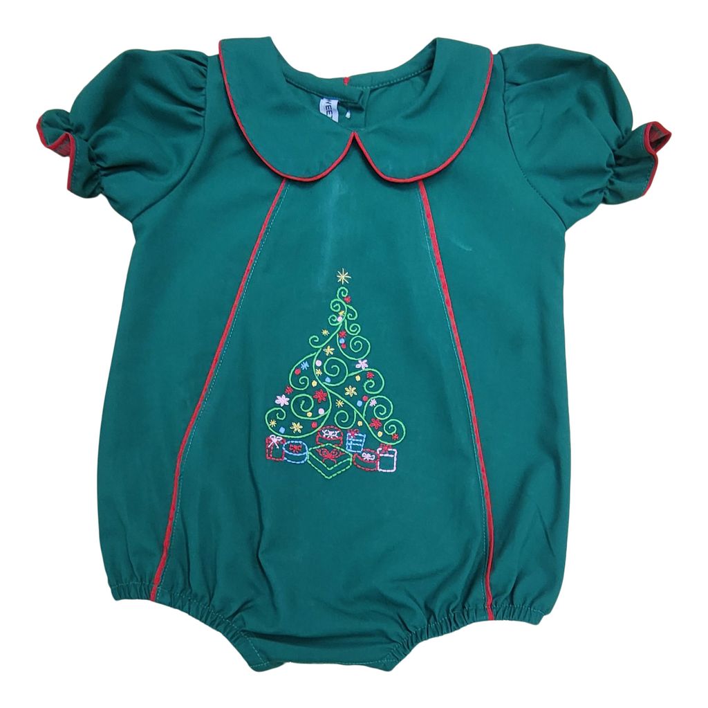Christmas Tree Embroidered Girls Bubble