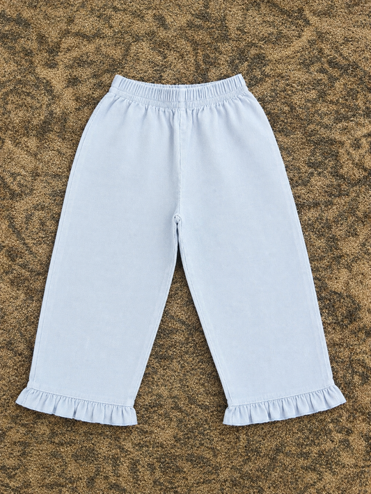 Sky Blue Corduroy Ruffle Pants