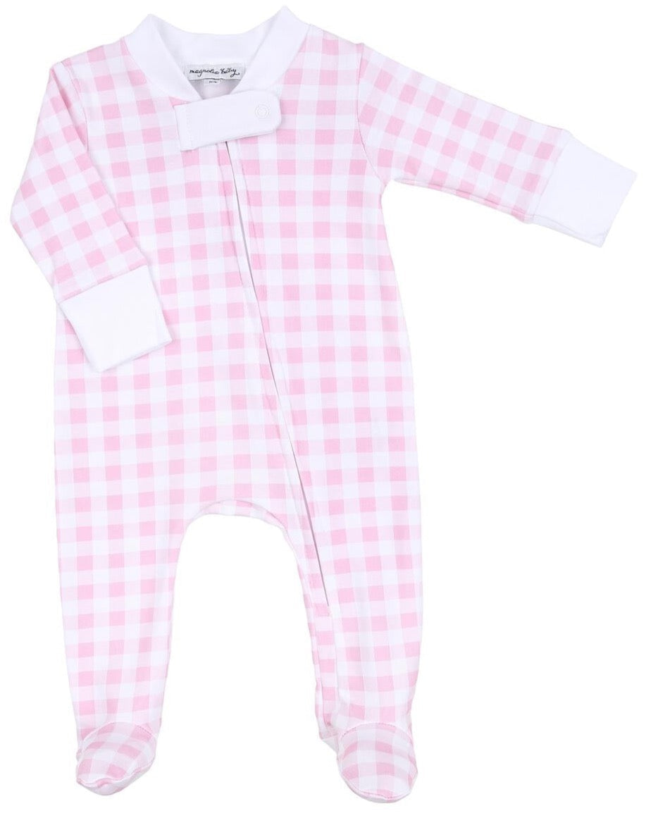 Baby Checks Fall Zipped Footie - Blue or Pink