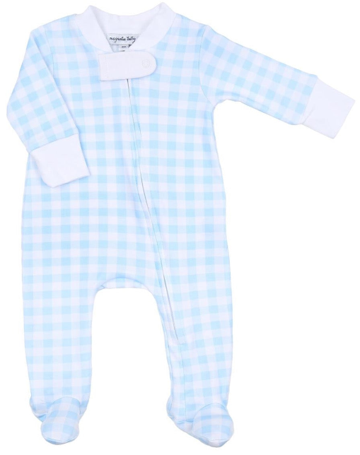 Baby Checks Fall Zipped Footie - Blue or Pink