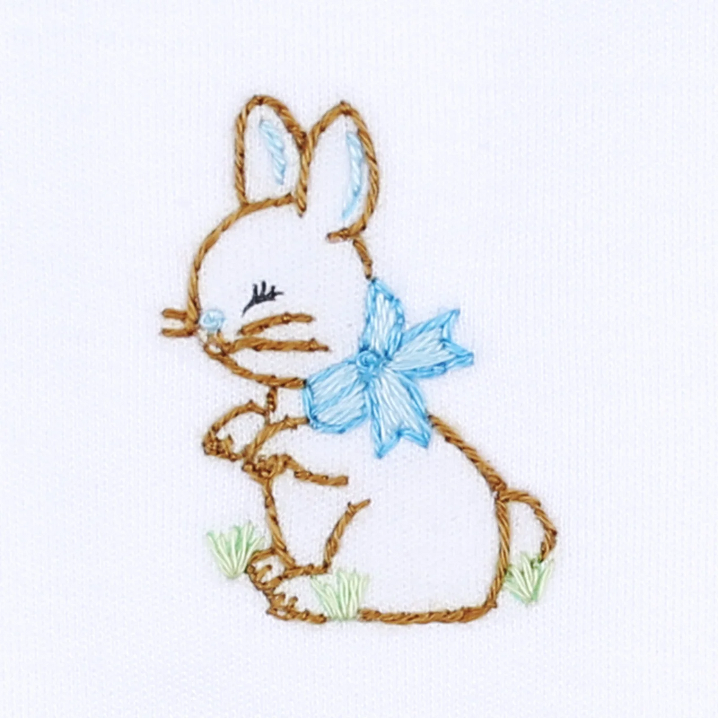 Vintage Bunny Embroidered Footie - Pink or Blue