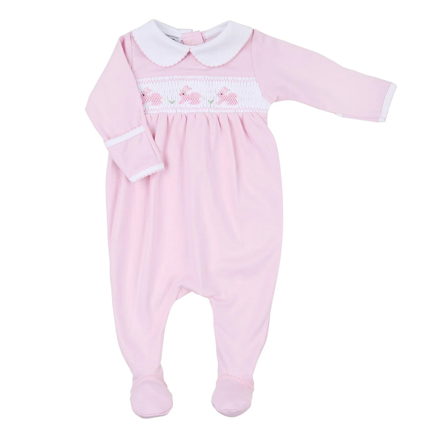 Girls Pastel Bunny Smocked Collared Footie