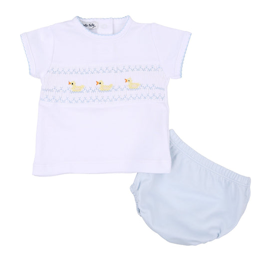 Just Ducky Smocked Diaper Cover Set - Blue