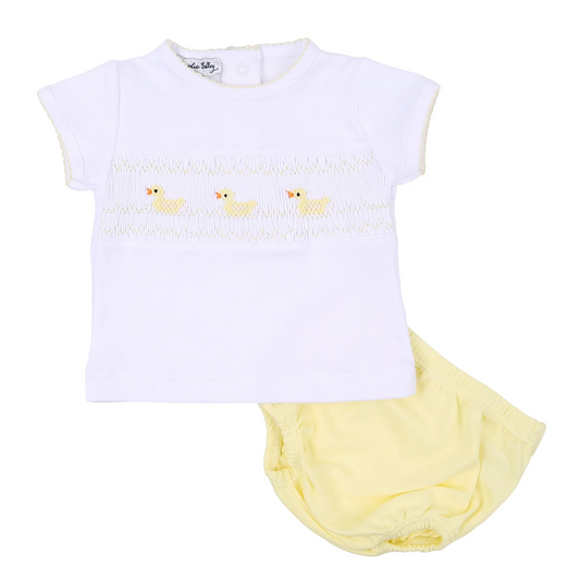 Just Ducky Smocked Diaper Cover Set - Yellow