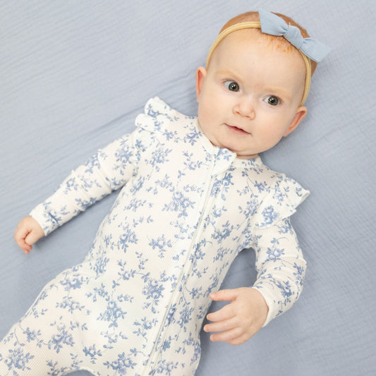 Baby Blue Vines 2-Way Zipper Footie