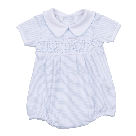 Blue Mini Stripes Smocked Bubble
