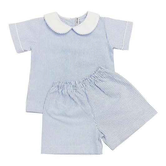 Blue & White Striped Short Set
