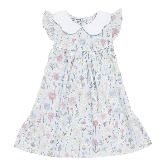 Blue Floral Scallop Collar Dress