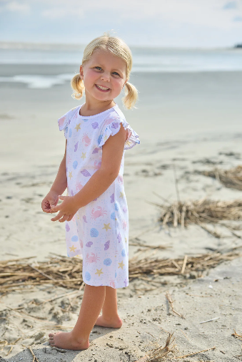 Sea Shell Printed Angel Sleeve Dress
