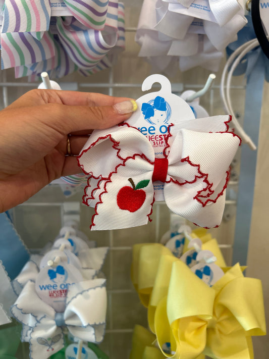 Apple Embroidered Moonstitch Bow